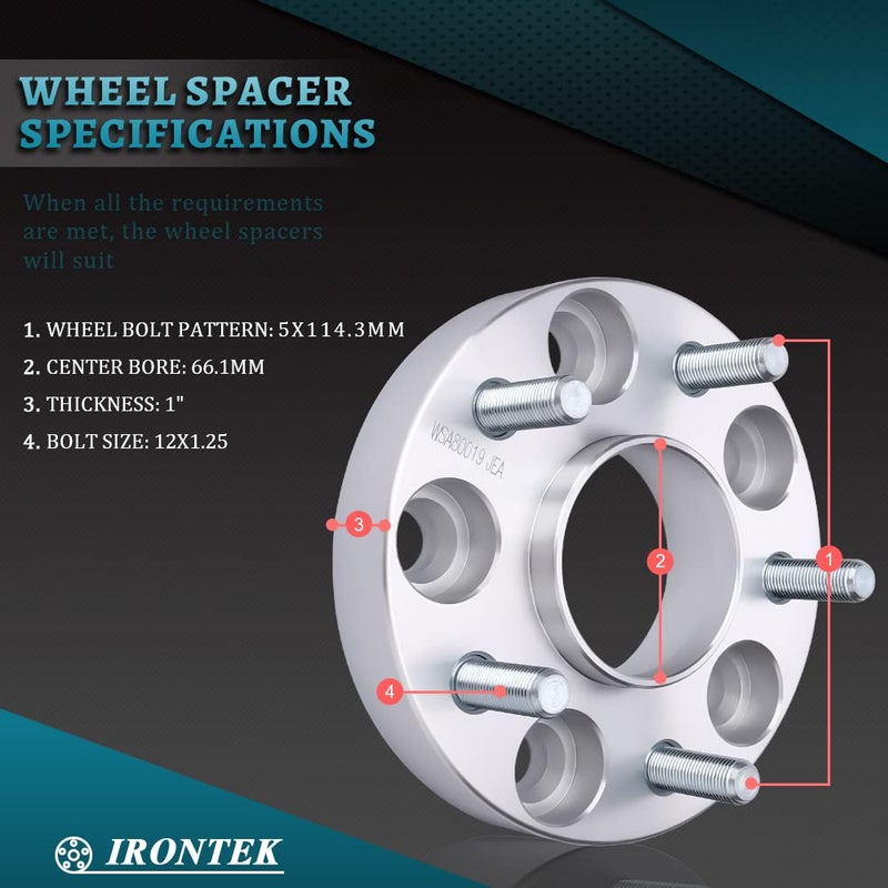 IRONTEK فواصل عجلات IRONTEK 5x114.3mm تناسب نيسان إنفينيتي (M12x1.25، 66.1 بوصة مركز العجلة) لنيسان 370Z، 350Z، 300ZX، ماكسيما، سنترا؛ لإنفينيتي FX35، FX45، FX50، G35، G37، I30، M45 5x4.5 فواصل عجلات - Image 3